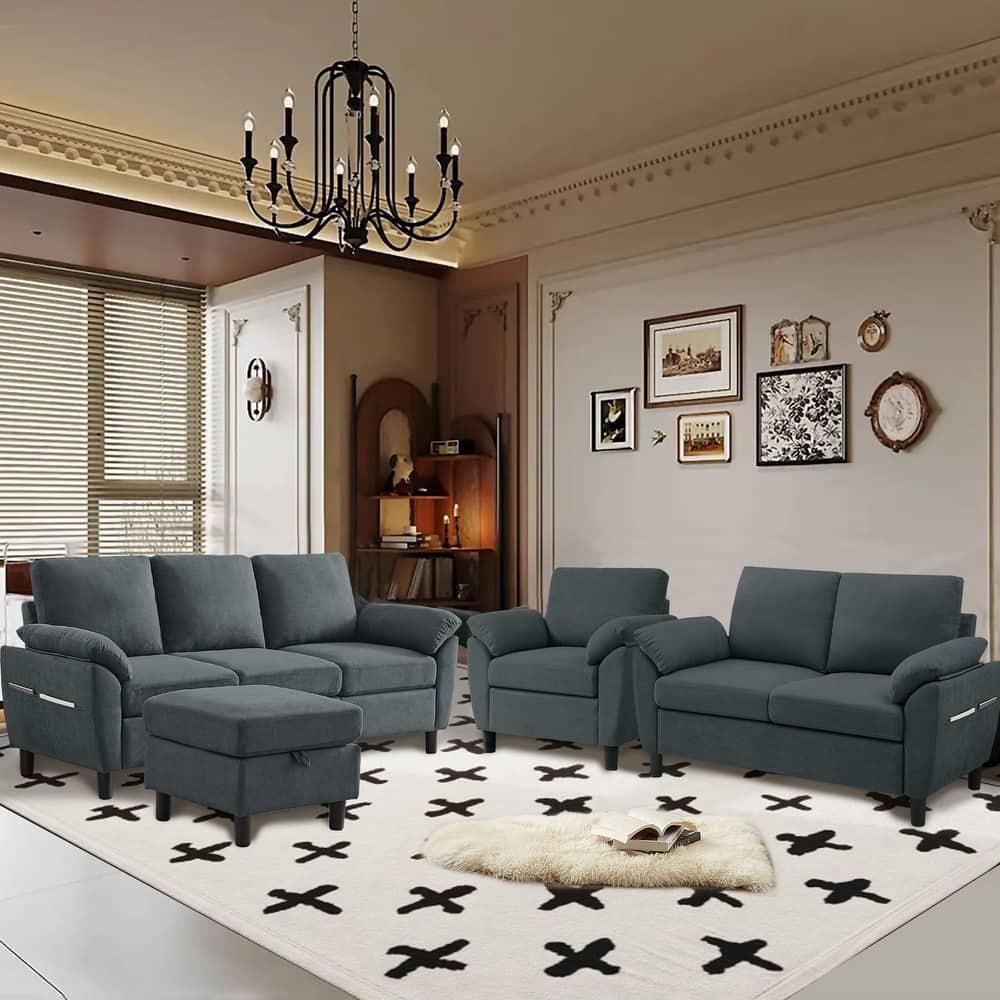 4-Piece Living Room Sectional Sofa Set with Loveseat and Chair