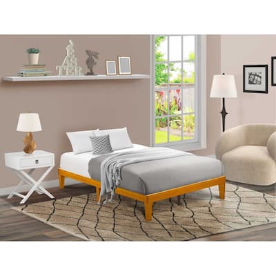 Full Size Bed Frame - Platform Bed with Wood Legs - Oak Finish - Sturdy & Easy Assembly
