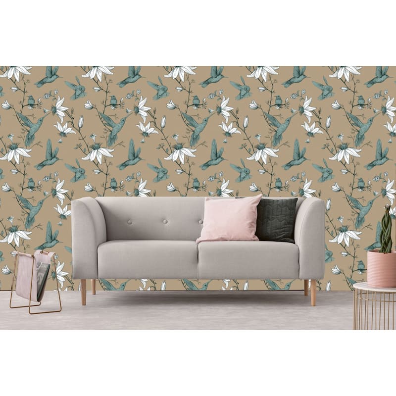 Pine Birds Floral Wallpaper - 10'ft H x 24''inch W