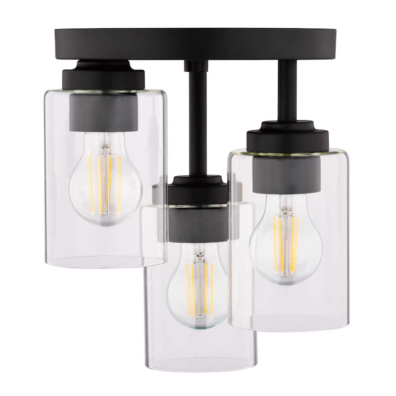 Park Ridge 3-Light Semi Flush Mount Lighting Fixture, Clear Cylinder Glass Shade Low Ceilings, Hallway, Kitchen