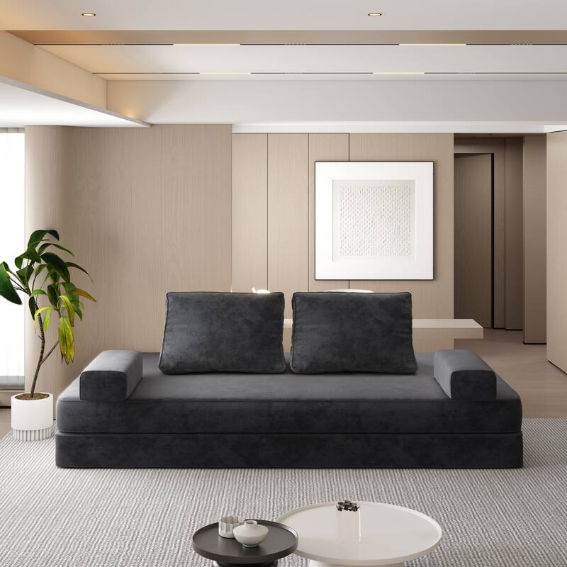 86.6" Convertible Loveseat Sofa Bed with Removable Backrests, Chenille Fabric Sleeper Sofa, Chaise Lounge, Floor Folding Couch