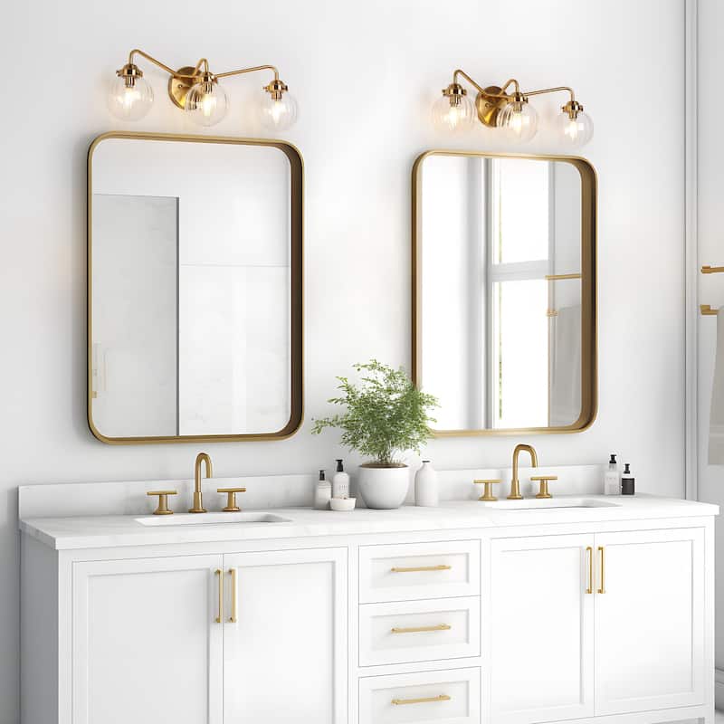 Modern Gold 3-Light Bathroom Vanity Lights Pumpkin Globe Glass Wall Sconces - 22"Lx6.8"Wx7.4"H