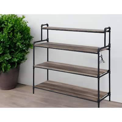 43" Brown and Black Metal Four Tier USB Bookcase