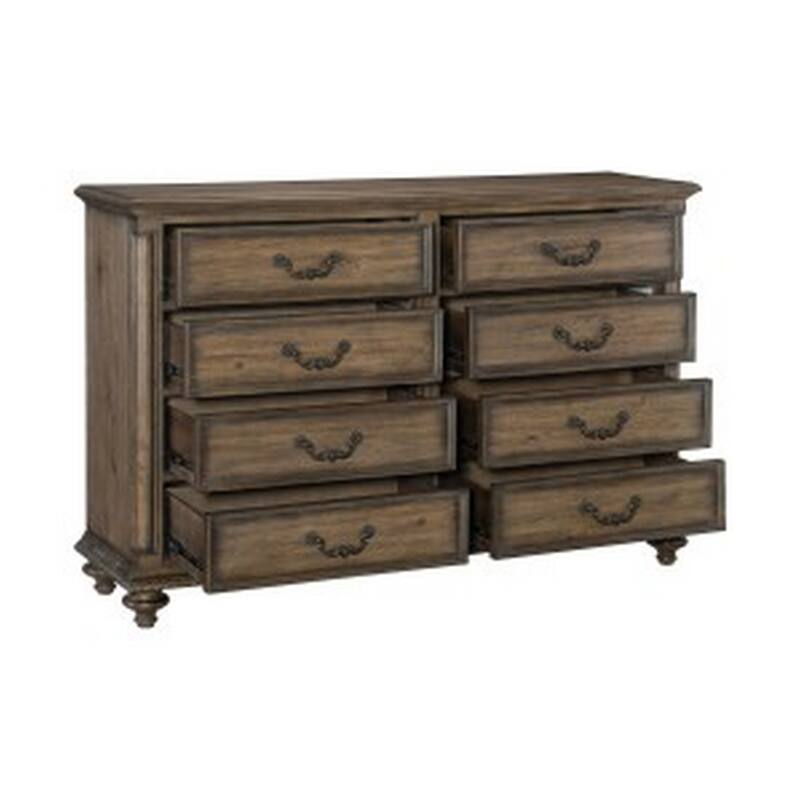 Danya 64 Inch Dresser, Metal Drop Handles, Turned Legs, Dark Brown Finish