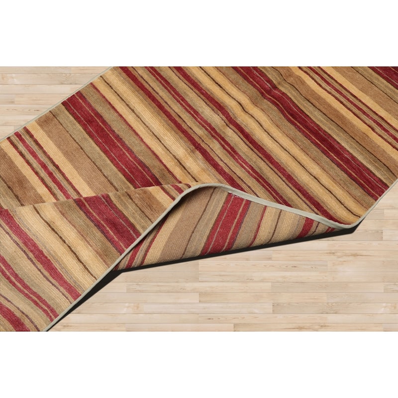 Multi Size Rust Hand Knotted Wool Runner Stripes Tibetan Area Rug