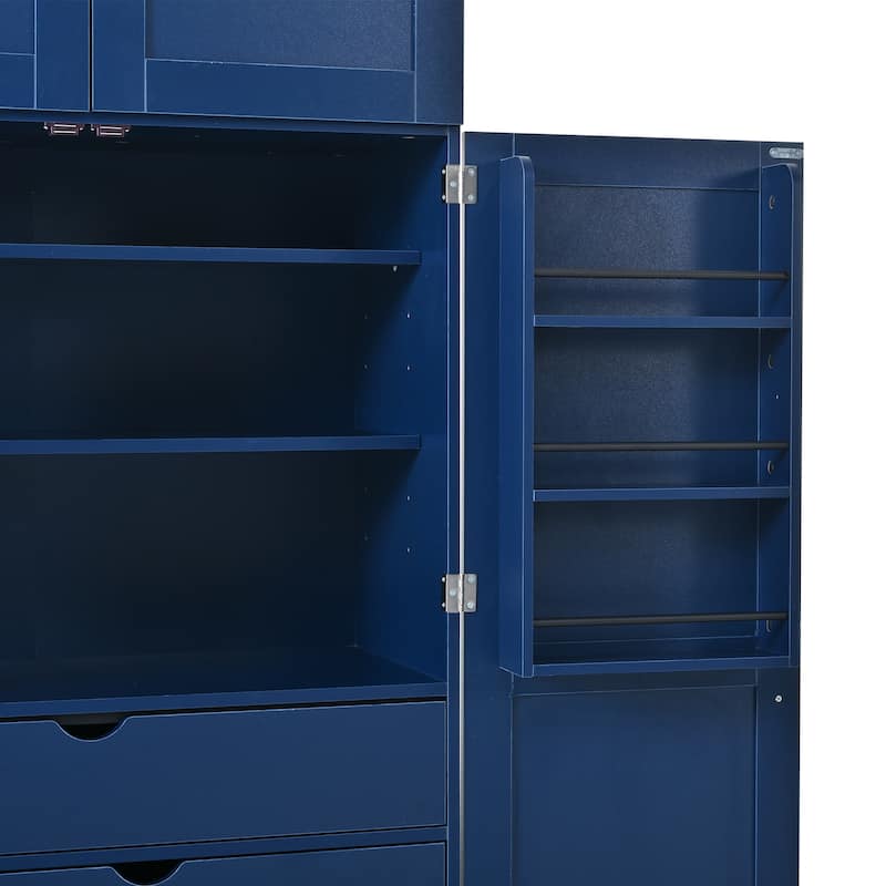 77" Tall Modern Shaker Kitchen Pantry with Wine Rack, Freestanding Storage Cabinet with Drawers & Door Shelves