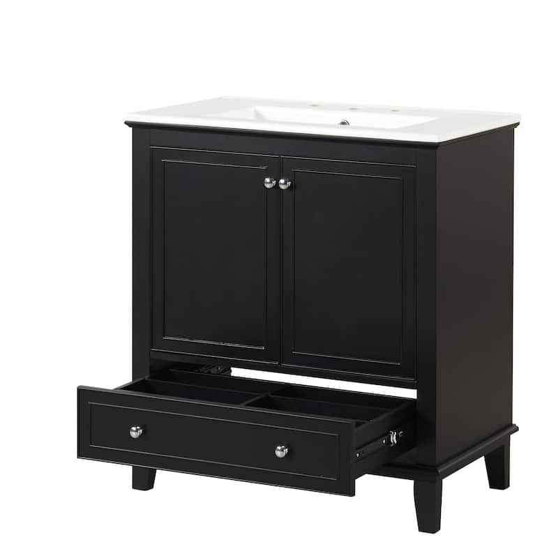 GDFStudio - Emerson 30-Inch Freestanding Bathroom Vanity with Ceramic Sink, Multi-functional Cabinet and Drawer, Painted Finish