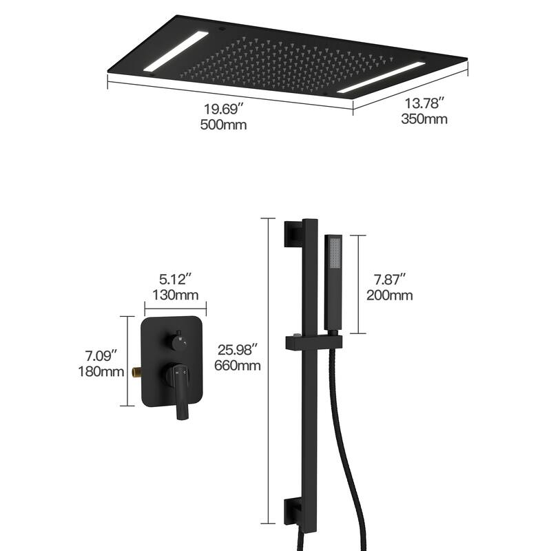 Double Handles 2-Spray 20 in. x 14 in. Ceiling Mount 64-Color LED Shower Faucet 2.5 GPM with Adjustable Slide Bar