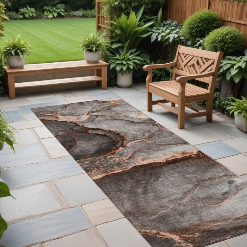 Altona Artistic Abstract Weather Resistant Current & Stylish Runner Outdoor Rug - 8' Runner - Peach
