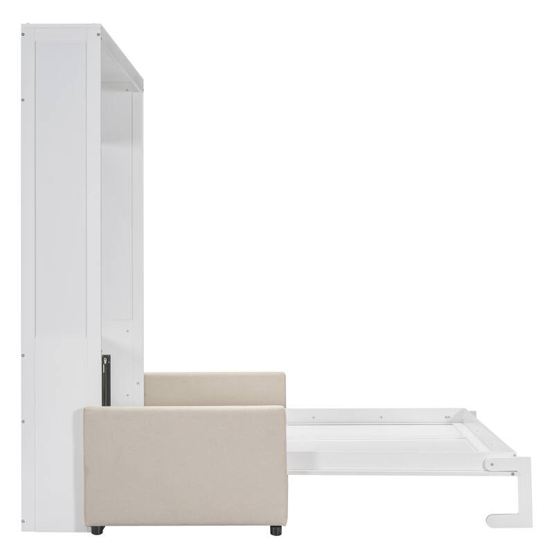 White Queen Size Multifunctional Design Murphy Bed with Cushion and Storage Space for Bedroom