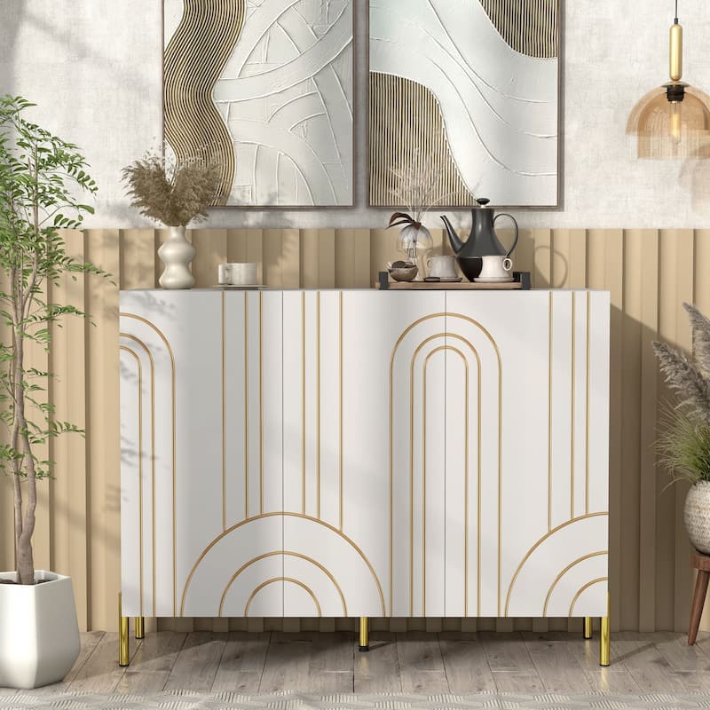 DH BASIC Modern Adjustable 4-Shelf Dining Sideboard Buffet with Storage Cabinet by Denhour - White
