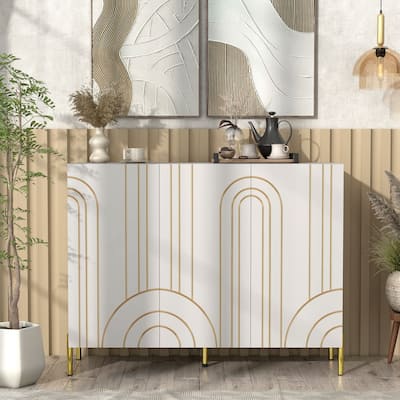 DH BASIC Modern Adjustable 4-Shelf Smooth Printed Art Deco Buffet with Storage Cabinet by Denhour