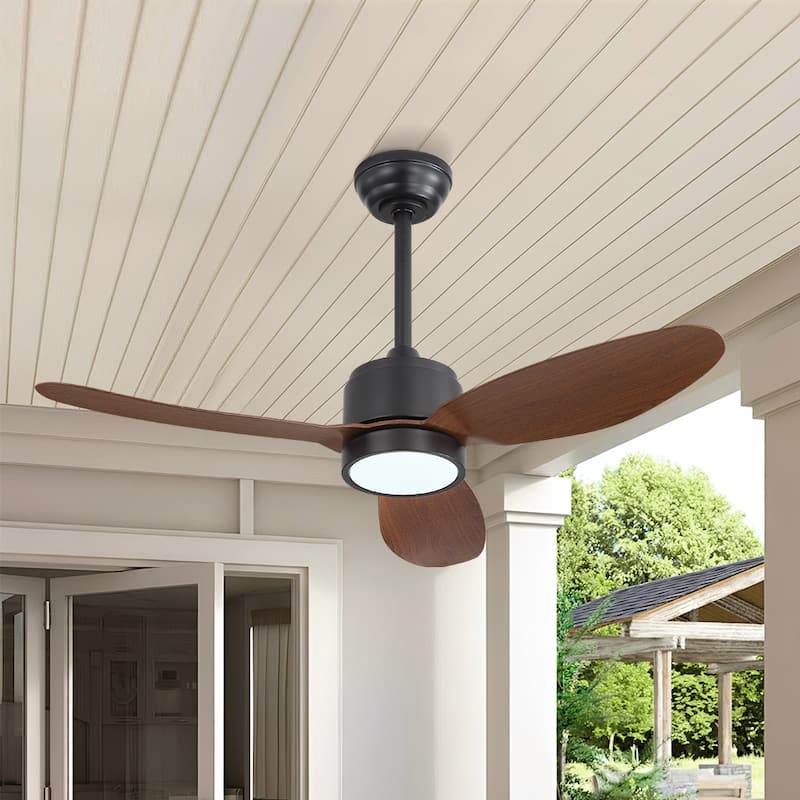 MLiAN 42 in 3 ABS Blades Indoor and Outdoor Ceiling Fan with Integrated LED and Remote Downrod - 42 - Black/Walnut