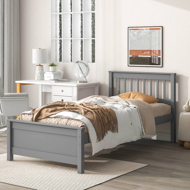 Nestfair Twin Bed with Headboard and Footboard,with a Nightstand