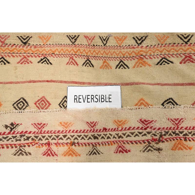 Hand Woven Oriental 100% Wool Carpet Southwestern Tribal Beige & Ivories Kilim Area Rug - 10' 1'' X 6' 1''