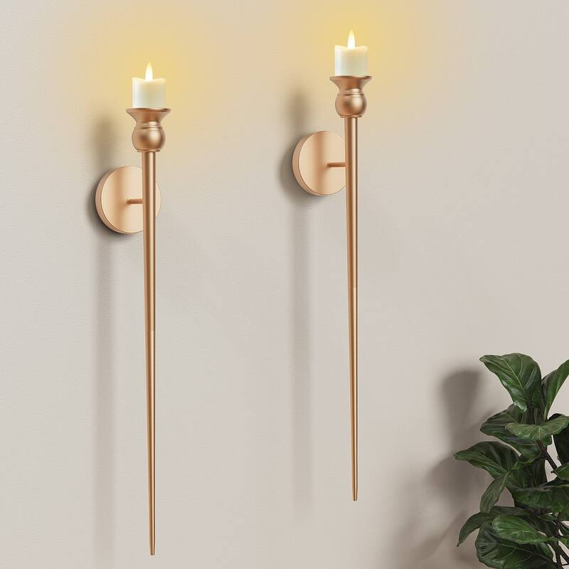 32" Candle Wall Sconce with Battery Operated Candles -Set of 2 - Gold