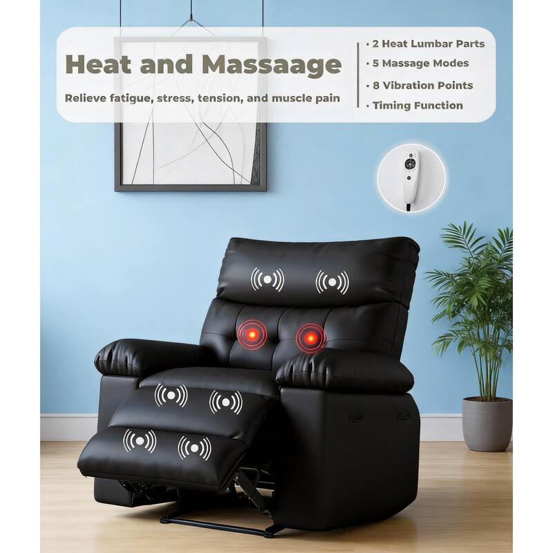 360° Swivel Manual Recliner Chair, with Massage & Remote Control