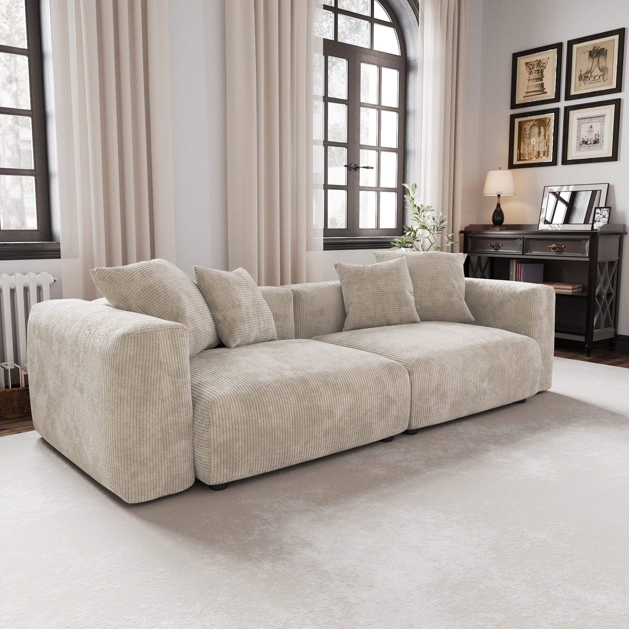 Modern Corduroy Fabric Loveseats Sofa Lounger Sleep Sectional Couch