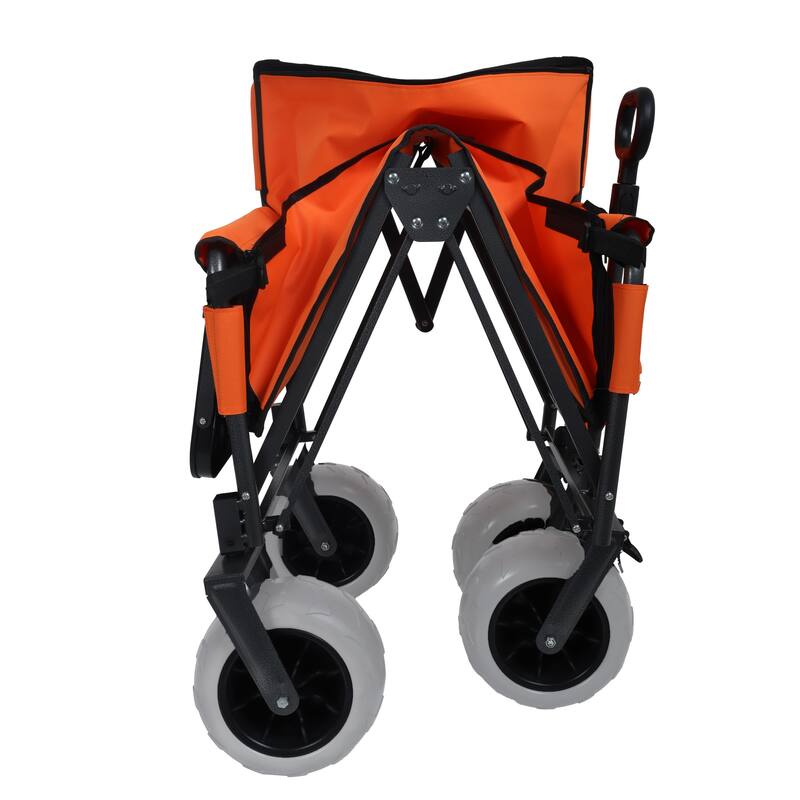 3-in-1 Folding Wagon with Bench Seat & Rear-Mounted Folding Tabletop - 500lbs Capacity, 9"x4" Beach Tires for Camping