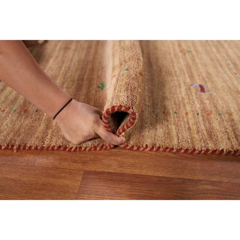Brown Striped Gabbeh Indian Accent Rug Hand-Knotted Wool Carpet - 3'2" x 4'10"