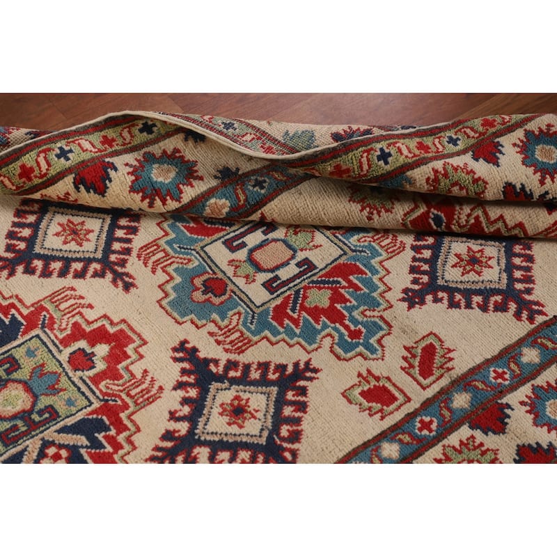 Beige / Ivory Kazak Oriental Accent Rug Handmade Wool Carpet - 3'6"x 5'2"