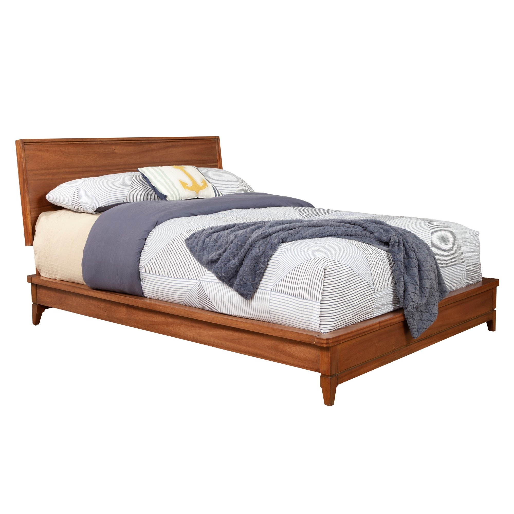California King Platform Bed with Sleigh Panel Headboard, Brown