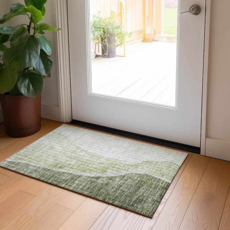 Machine Washable Indoor/ Outdoor Chantille Modern Abstract Rug - Olive - 1'8" x 2'6"