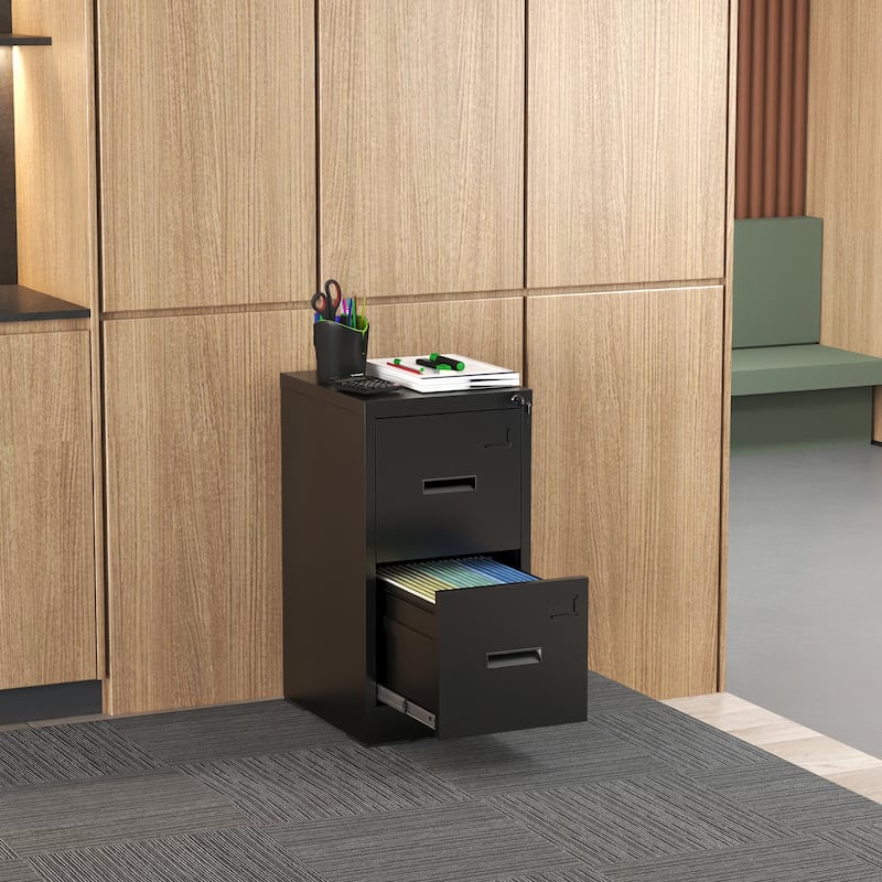 2 Drawer Metal Vertical File Cabinet with Lock and Card Slot File Cabinet for A4 Legal/Letter Size Narrow File Cabinet Locked