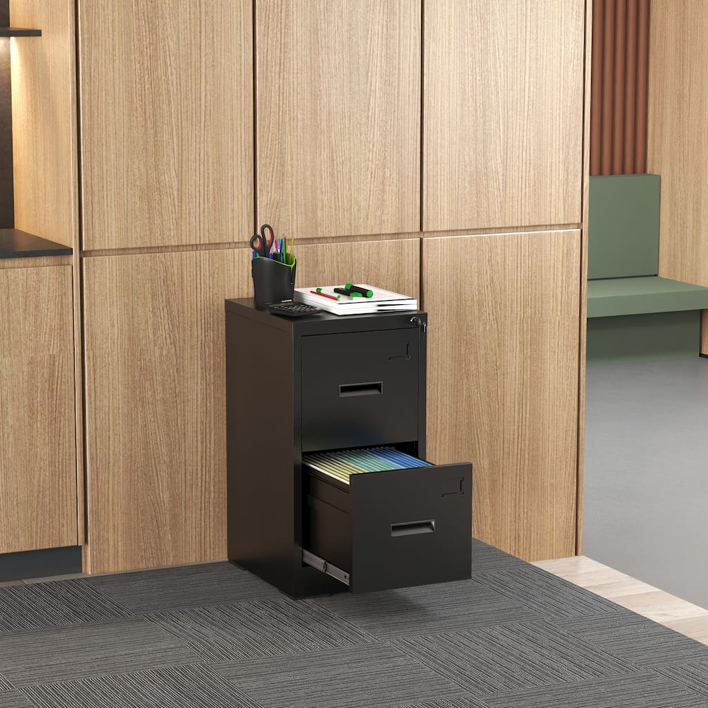 GDFStudio - Atlas 2-Drawer Locking Vertical File Cabinet for A4/Legal/Letter Documents, Narrow Design with Anti-Tilt System