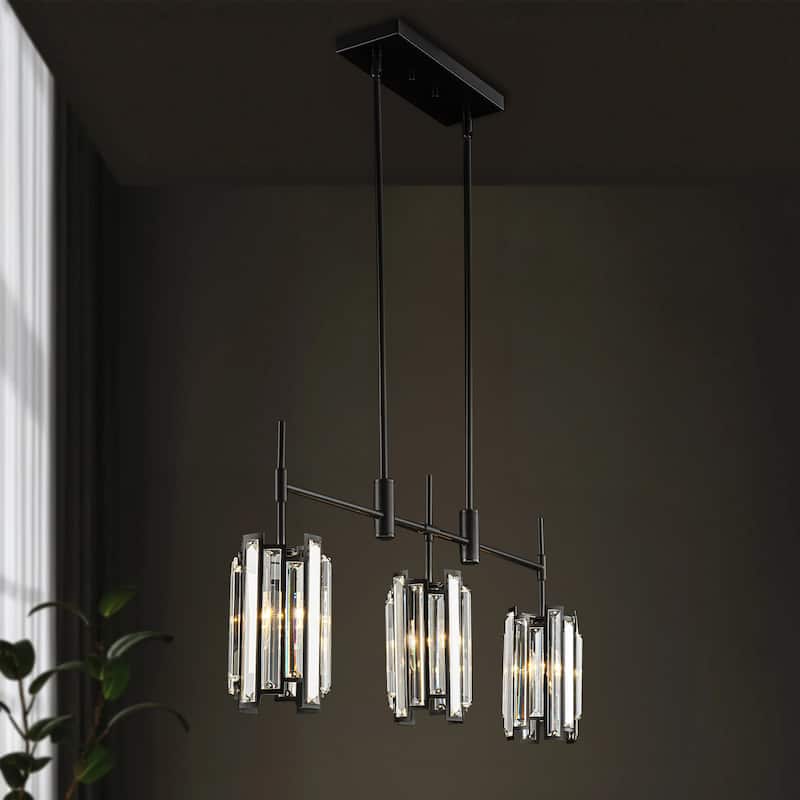3-Light Modern Glam Linear Crystal Pendant Light Kitchen Island Lightings