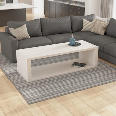 Keli Coffee Table, 58 Inch Minimalist Open Frame, Rustic Washed White Mango Wood