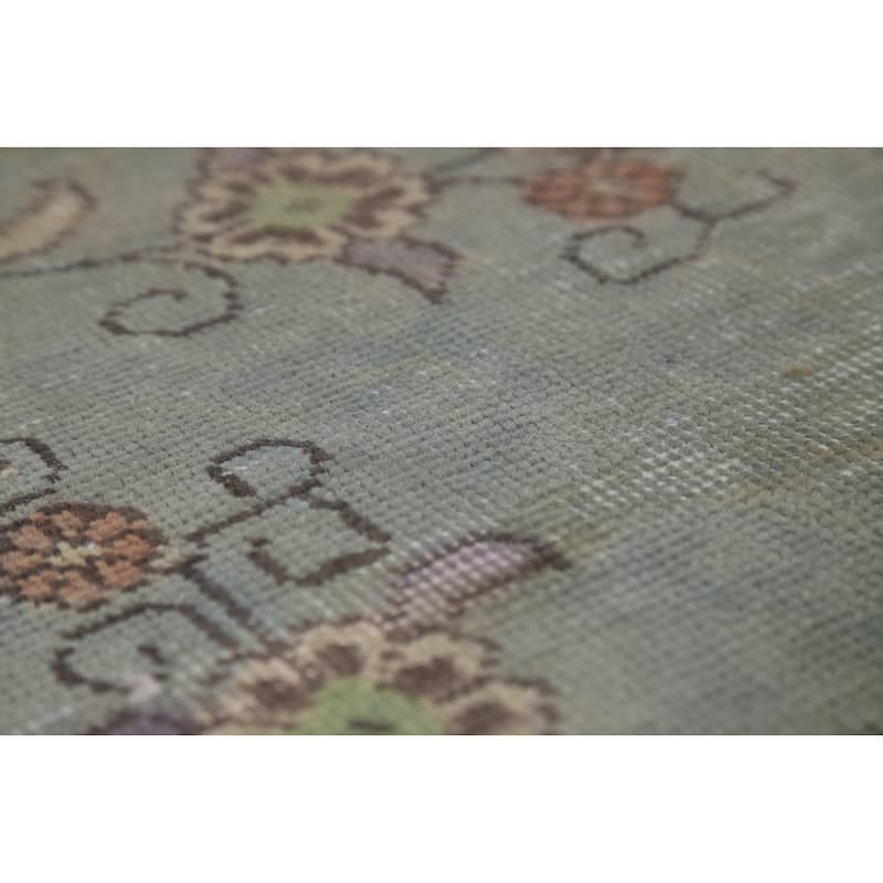 Light Blue Medallion Tabriz Persian Vintage Wool Carpet - 9'7" x 12'8"
