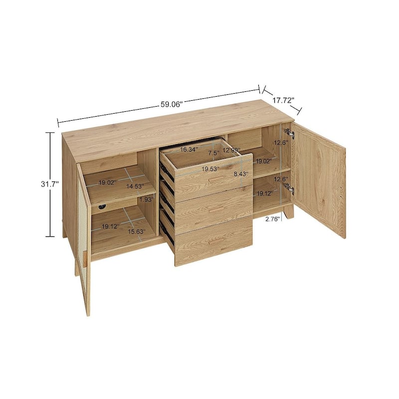 Manhattan Comfort Sheridan Modern Cane 4-Piece Living Room Table Set