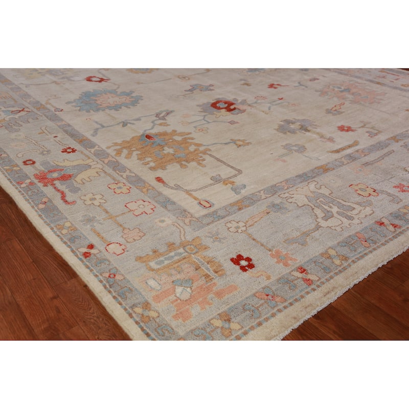 Vegetable Dye Oushak Turkish Area Rug Handmade Wool Carpet - 8'2" x 9'11" - 8'2" x 9'11" - Ivory/Beige