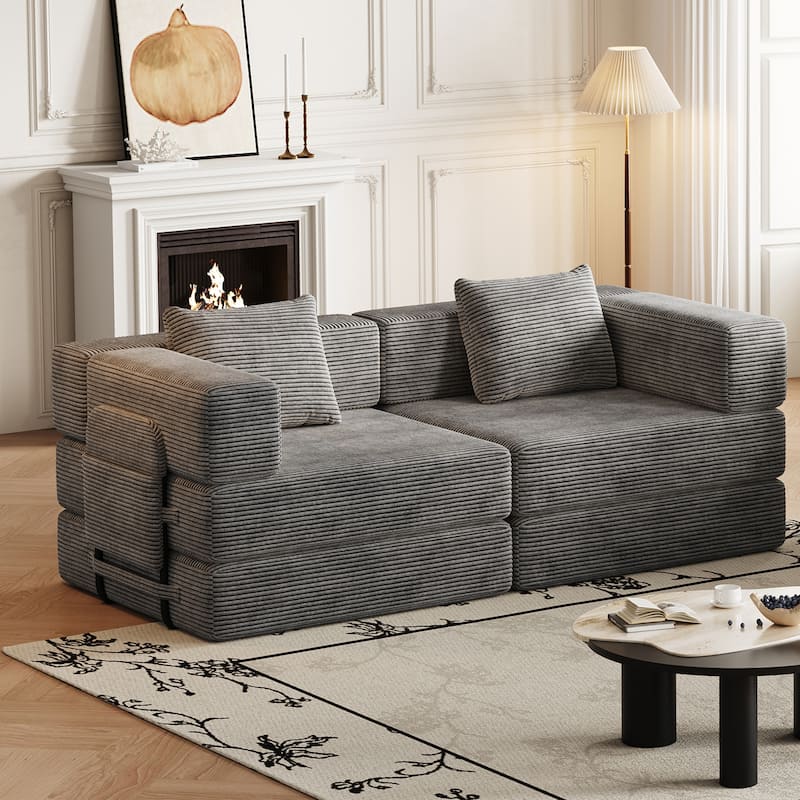 72.4 Inch Convertible Sofa Bed with Storage Pockets and Cushions, Space-Saving Design for Living Room, Bedroom, and Study