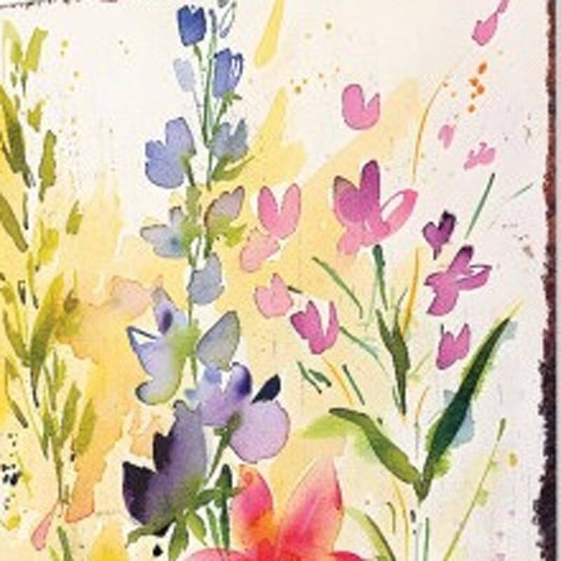 HomeRoots 30" Green Pink White And Yellow Solid Wood Watercolor Floral Garden Stake