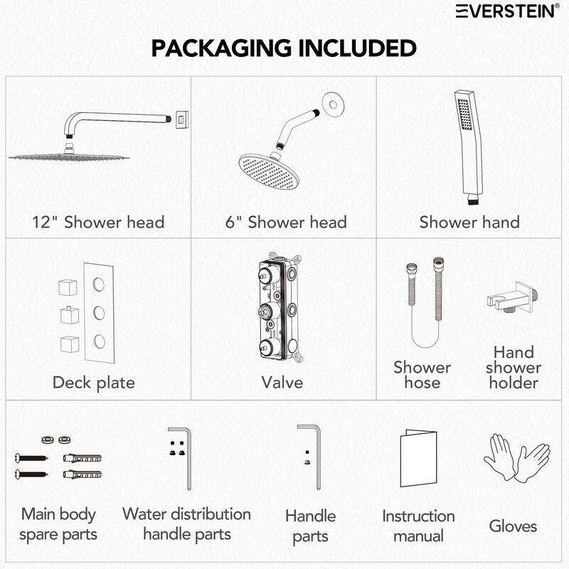 Thermostatic Shower System 12" Dual Heads Shower Faucet with High Pressure Handheld Spray