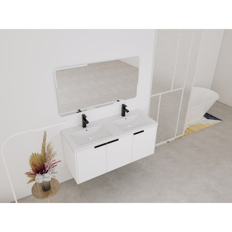 Wall Mounted Bathroom Vanity with Resin Double Sink