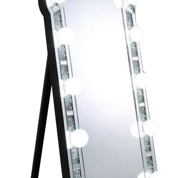 Noe 63 Inch Full Body Floor Mirror, Broadway Style, LED, Silver Bed