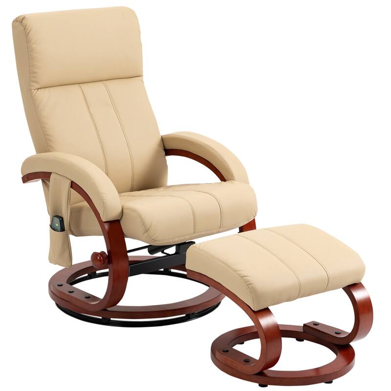 Modern Swivel Wood Base Leather Massage Recliner Chair with Ottoman, 10 Point Vibrating, 5 Modes, Remote and Side Pocket