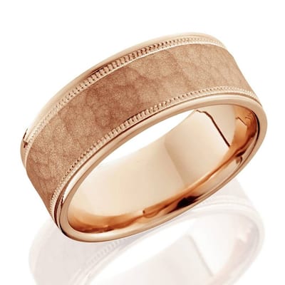8mm Hammered Mens Wedding Band Rose Gold