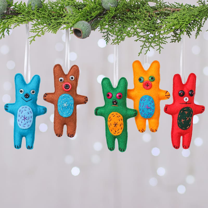Novica Handmade Bear Imagination Felt Ornaments (Set Of 5)