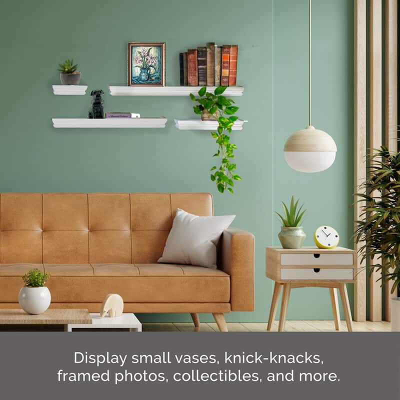 Melannco Set of 4 White Wall Shelves, 24, 20, 12, 6 Inch