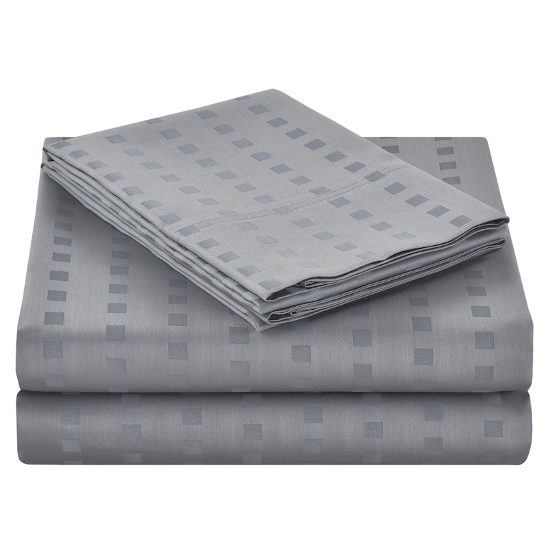 1200 Thread Count Cotton Deep Pocket Luxury Hotel Stripe Sheet Set - Grey - Full