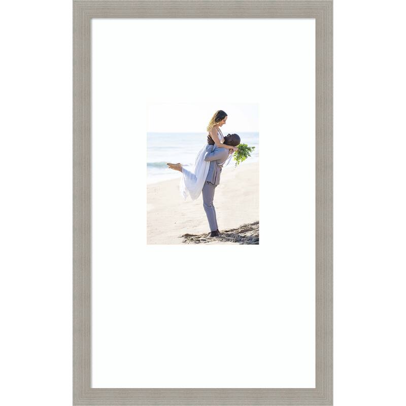 Woodgrain Stripe Blonde Framed Picture Frame, Photo Frame - 16x26 Matted to 8x10 - Woodgrain Stripe Grey