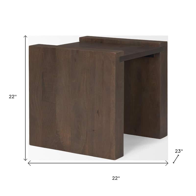 HomeRoots 22" Espresso and Brown Solid Wood and Wood Tray Table - 22.00 in. x 22.00 in. x 23.00 in.