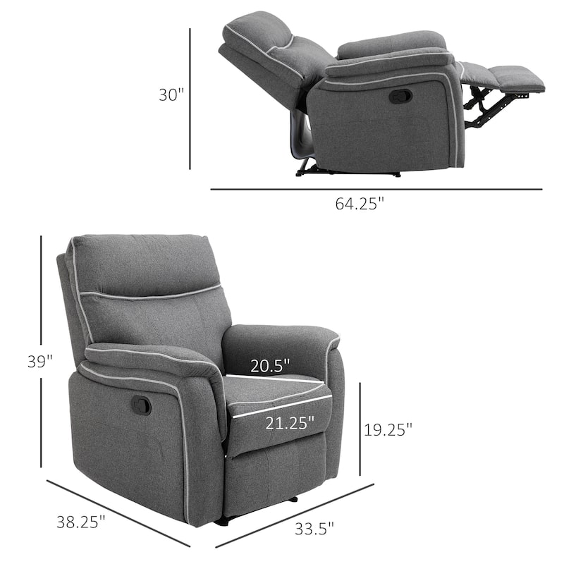 HOMCOM Manual Recliner Chair Armchair Sofa with Footrest Padded Armrest for Living Room Bedroom, Grey