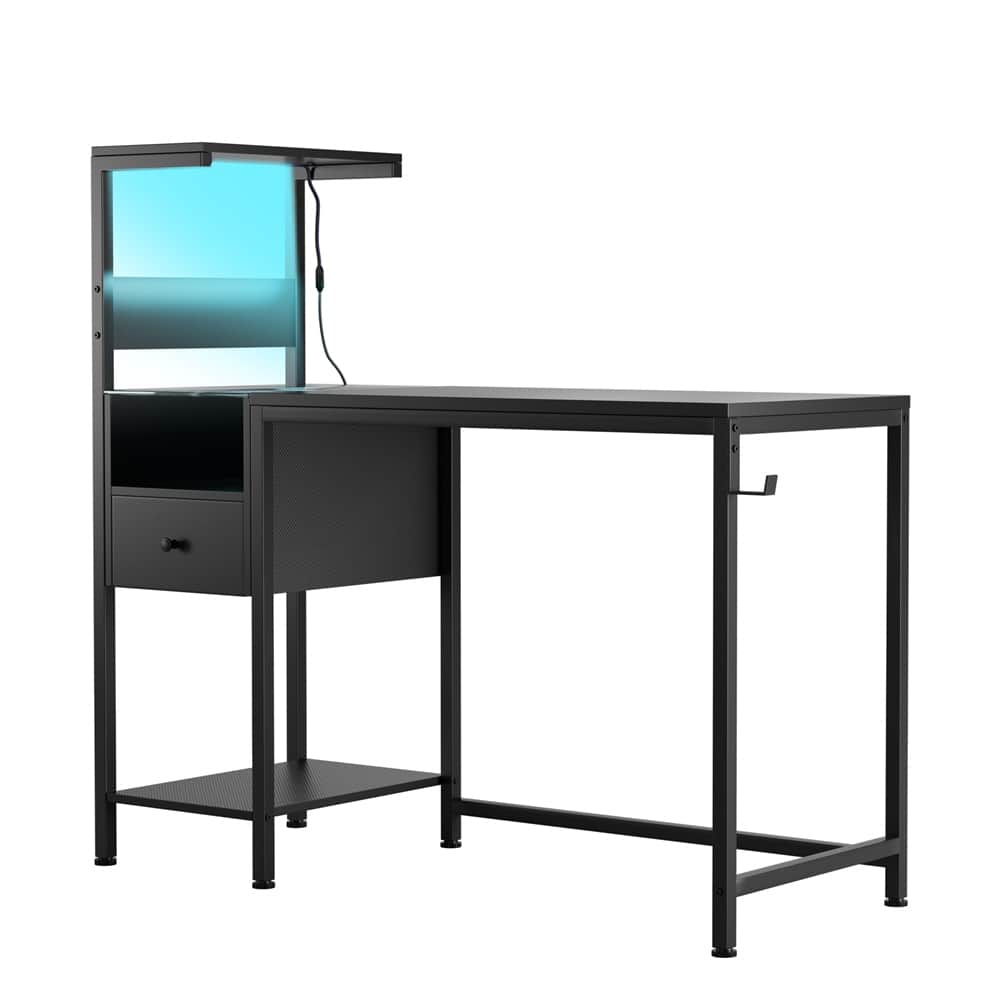 Computer Desk With Power Outlet And Reversible Storage Shelves, Study Writing Table With 2 Sockets And 2 USB Ports