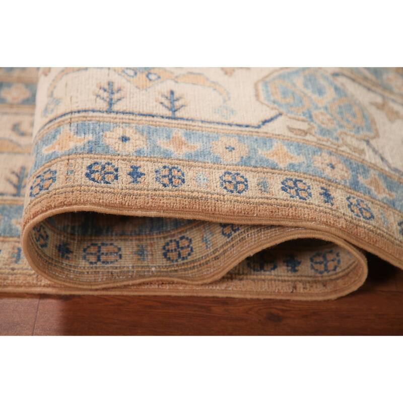 Geometric Kazak Area Rug Hand-Knotted Bedroom Wool Carpet - 5'11" x 8'9"