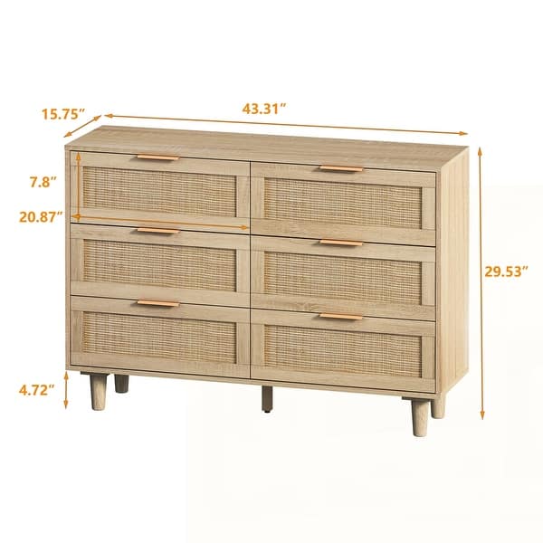 dimension image slide 1 of 8, 6-Drawers Rattan Storage Cabinet